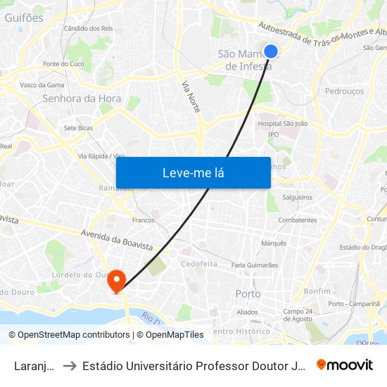 Laranjeiras to Estádio Universitário Professor Doutor Jayme Rios Souza map