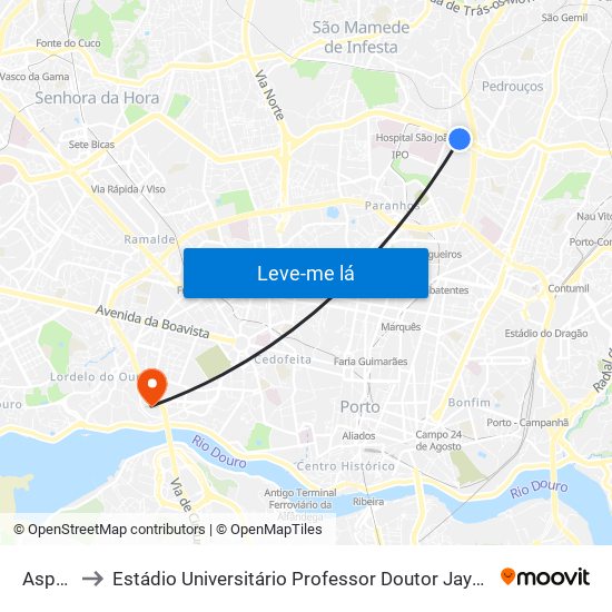 Asprela to Estádio Universitário Professor Doutor Jayme Rios Souza map