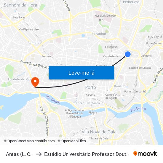 Antas (L. Cidadão) to Estádio Universitário Professor Doutor Jayme Rios Souza map