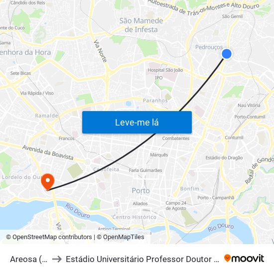 Areosa (Feira) to Estádio Universitário Professor Doutor Jayme Rios Souza map