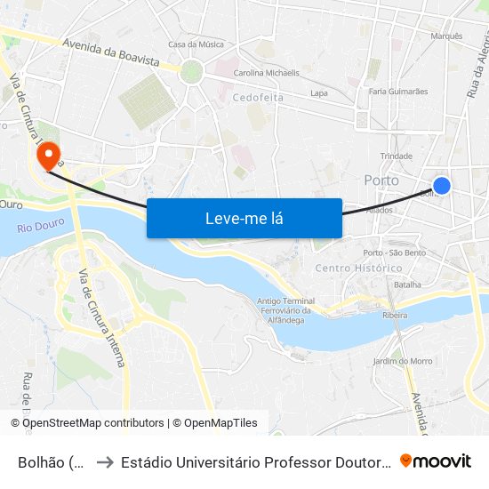 Bolhão (Metro) to Estádio Universitário Professor Doutor Jayme Rios Souza map