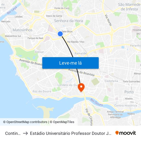 Continente to Estádio Universitário Professor Doutor Jayme Rios Souza map