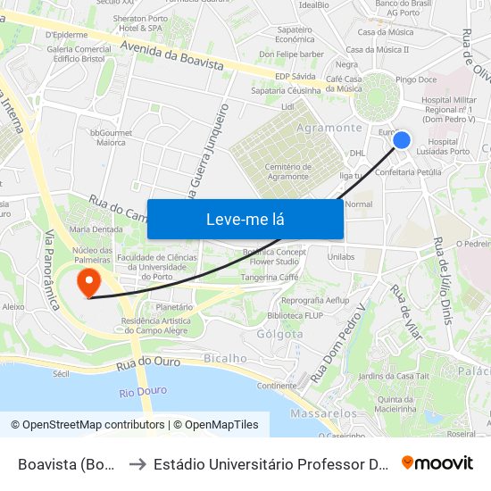 Boavista (Bom Sucesso) to Estádio Universitário Professor Doutor Jayme Rios Souza map