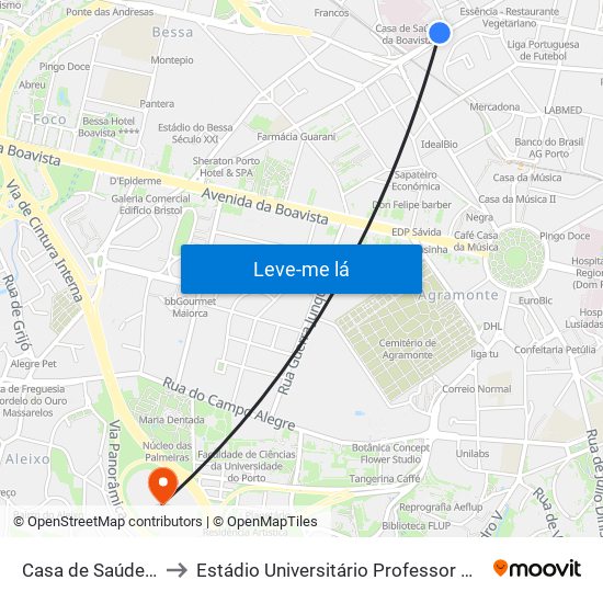 Casa de Saúde da Boavista to Estádio Universitário Professor Doutor Jayme Rios Souza map