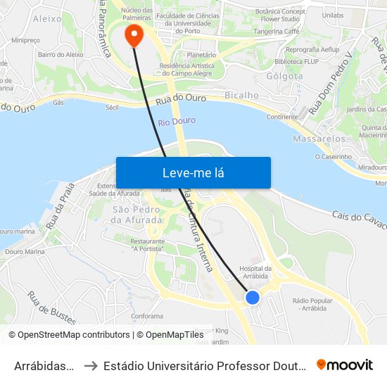 Arrábidashopping to Estádio Universitário Professor Doutor Jayme Rios Souza map