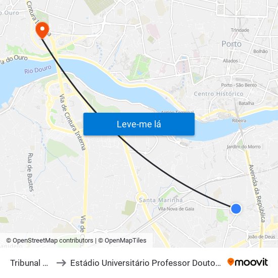 Tribunal de Gaia to Estádio Universitário Professor Doutor Jayme Rios Souza map