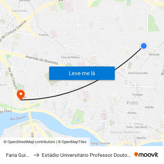 Faria Guimarães to Estádio Universitário Professor Doutor Jayme Rios Souza map