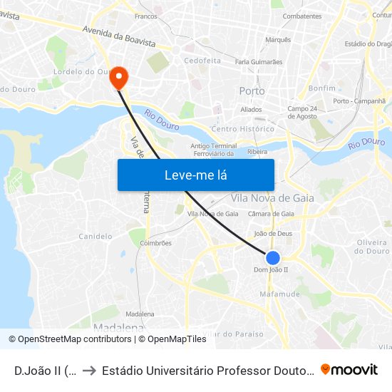 D.João II (Metro) to Estádio Universitário Professor Doutor Jayme Rios Souza map