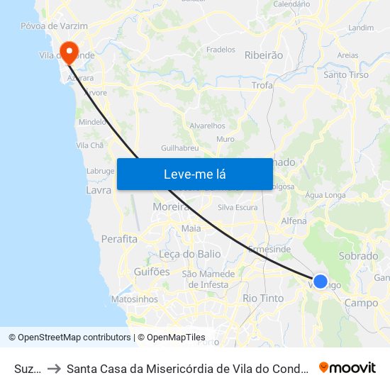 Suzão to Santa Casa da Misericórdia de Vila do Conde-Edifício 2 map