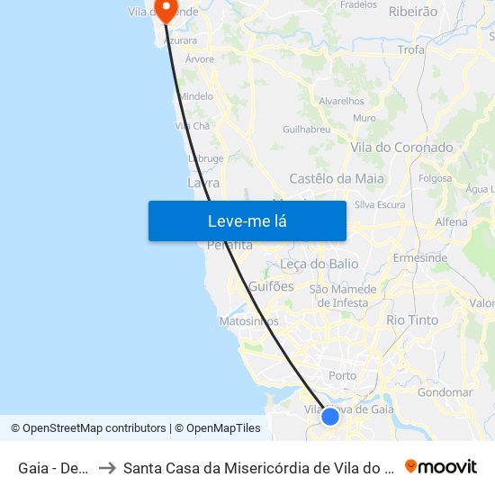 Gaia - Devesas to Santa Casa da Misericórdia de Vila do Conde-Edifício 2 map