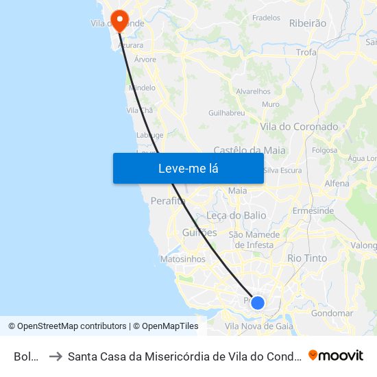 Bolhão to Santa Casa da Misericórdia de Vila do Conde-Edifício 2 map