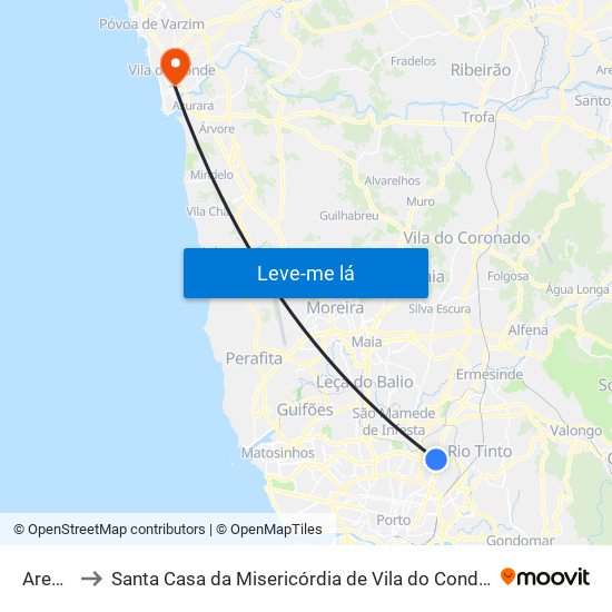 Areosa to Santa Casa da Misericórdia de Vila do Conde-Edifício 2 map