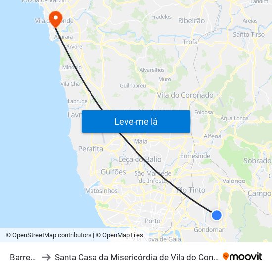 Barreiros to Santa Casa da Misericórdia de Vila do Conde-Edifício 2 map