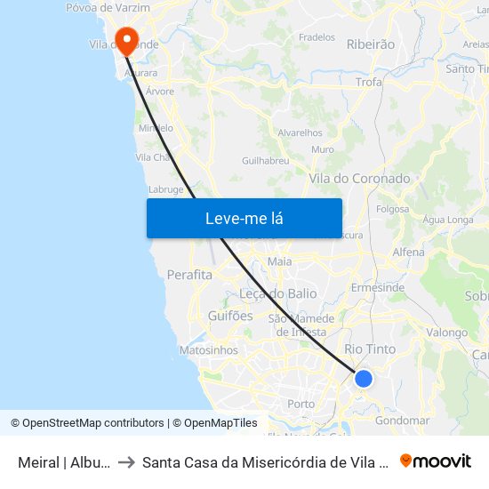 Meiral | Albuquerque to Santa Casa da Misericórdia de Vila do Conde-Edifício 2 map