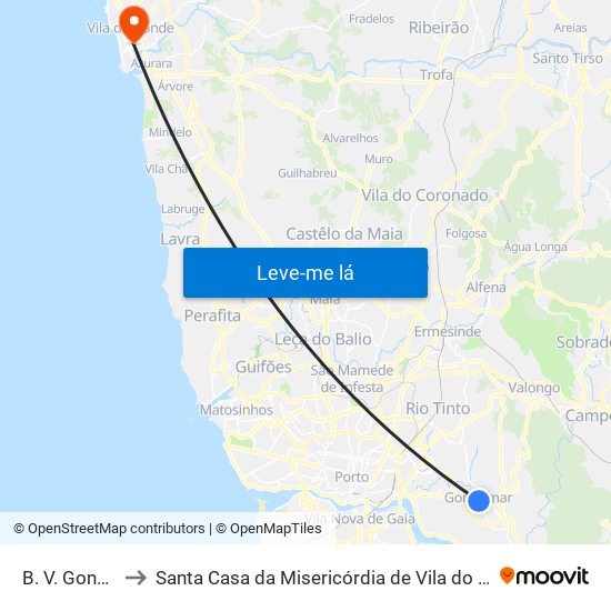 B. V. Gondomar to Santa Casa da Misericórdia de Vila do Conde-Edifício 2 map