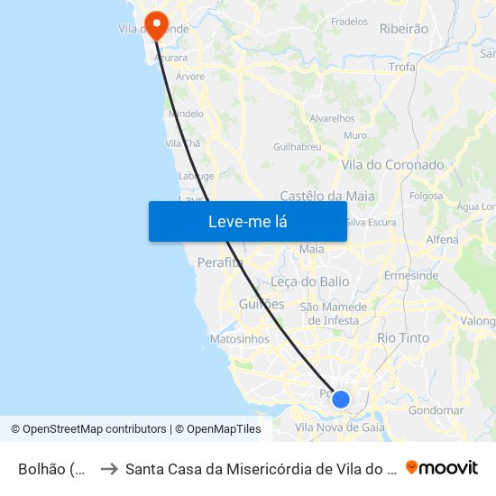 Bolhão (Metro) to Santa Casa da Misericórdia de Vila do Conde-Edifício 2 map