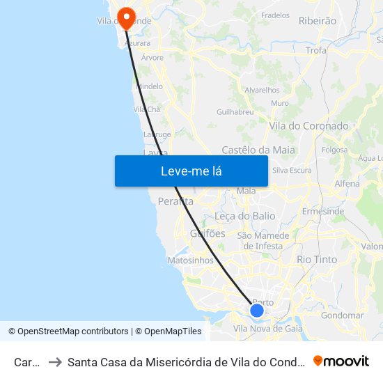Carmo to Santa Casa da Misericórdia de Vila do Conde-Edifício 2 map