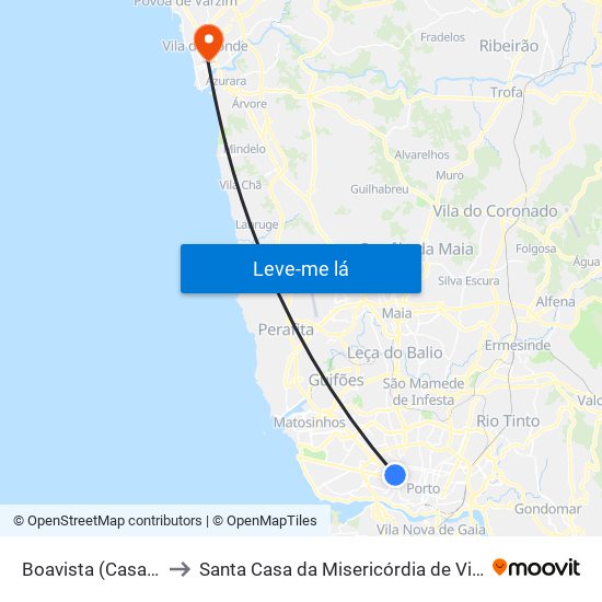 Boavista (Casa da Música) to Santa Casa da Misericórdia de Vila do Conde-Edifício 2 map