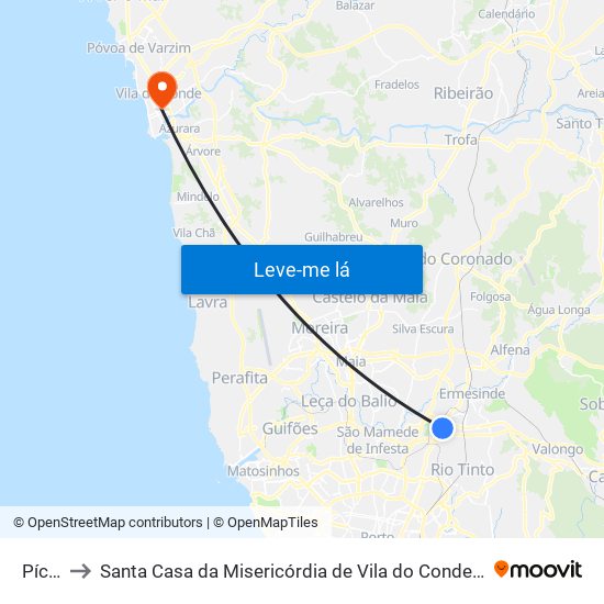 Pícua to Santa Casa da Misericórdia de Vila do Conde-Edifício 2 map