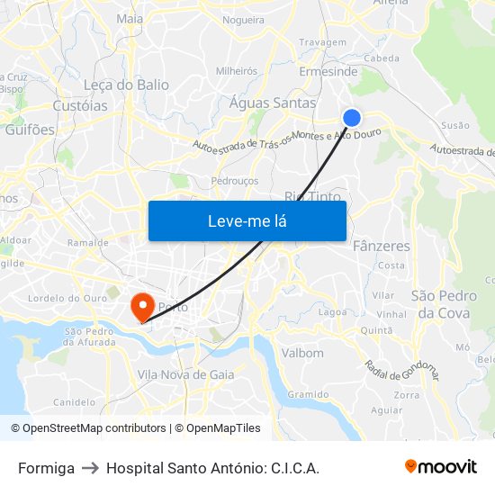 Formiga to Hospital Santo António: C.I.C.A. map