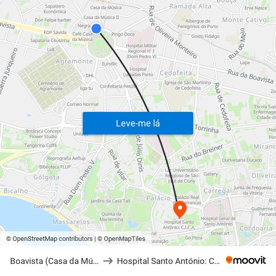 Boavista (Casa da Música) to Hospital Santo António: C.I.C.A. map