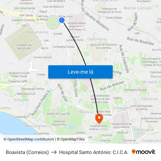 Boavista (Correios) to Hospital Santo António: C.I.C.A. map