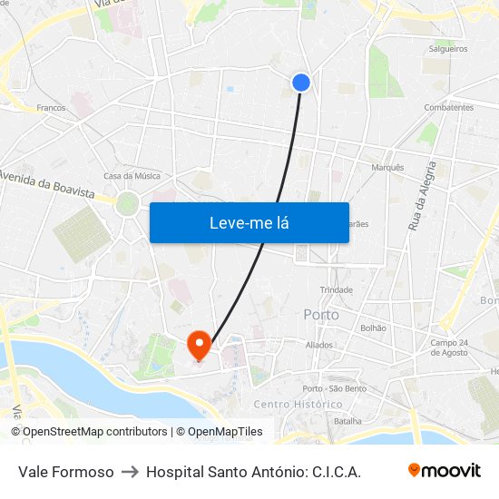 Vale Formoso to Hospital Santo António: C.I.C.A. map