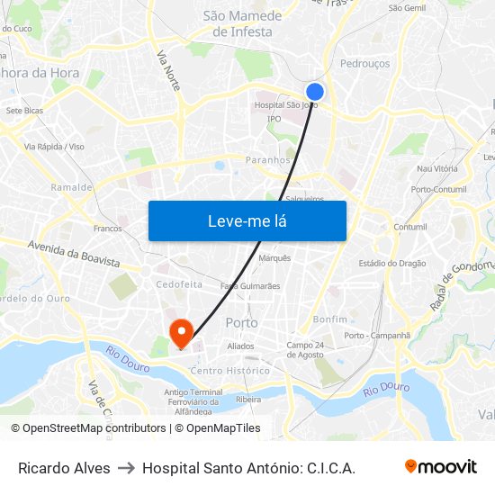 Ricardo Alves to Hospital Santo António: C.I.C.A. map