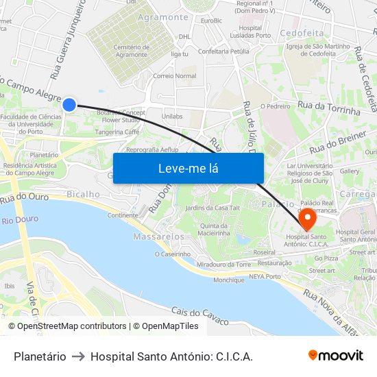 Planetário to Hospital Santo António: C.I.C.A. map