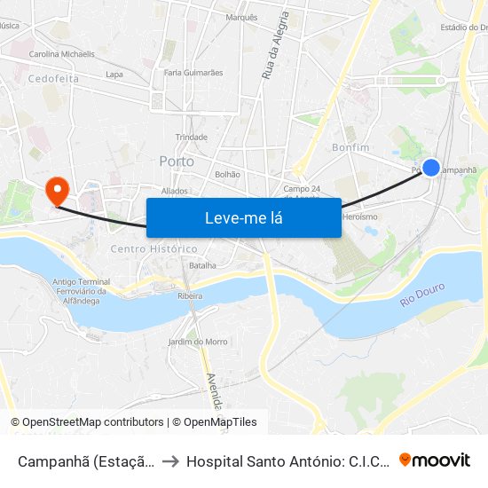 Campanhã (Estação) to Hospital Santo António: C.I.C.A. map