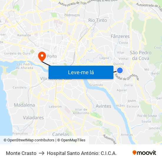 Monte Crasto to Hospital Santo António: C.I.C.A. map
