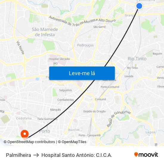 Palmilheira to Hospital Santo António: C.I.C.A. map