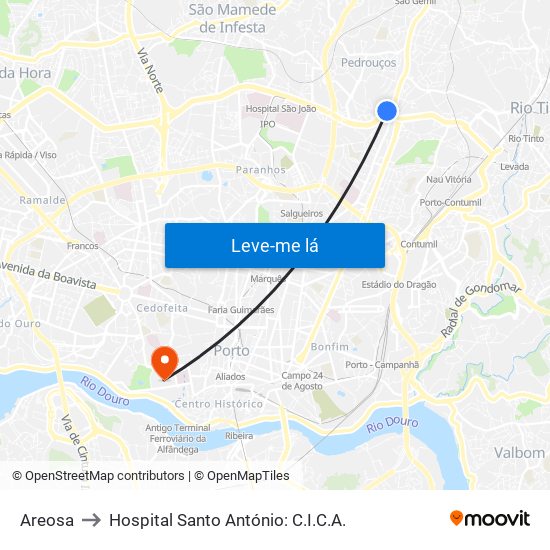 Areosa to Hospital Santo António: C.I.C.A. map