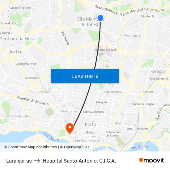 Laranjeiras to Hospital Santo António: C.I.C.A. map