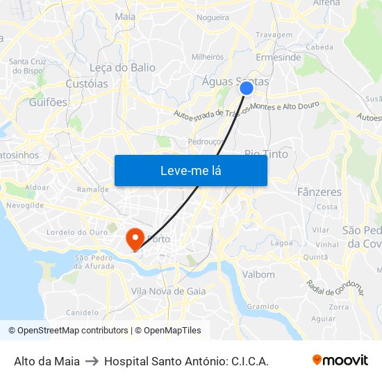 Alto da Maia to Hospital Santo António: C.I.C.A. map