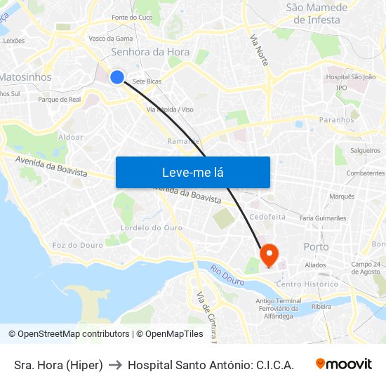 Sra. Hora (Hiper) to Hospital Santo António: C.I.C.A. map