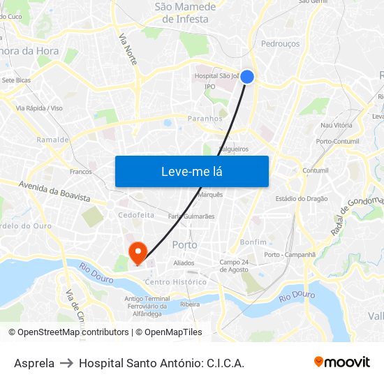 Asprela to Hospital Santo António: C.I.C.A. map