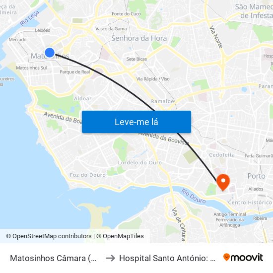 Matosinhos Câmara (Matc1) to Hospital Santo António: C.I.C.A. map