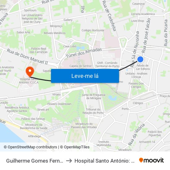 Guilherme Gomes Fernandes to Hospital Santo António: C.I.C.A. map