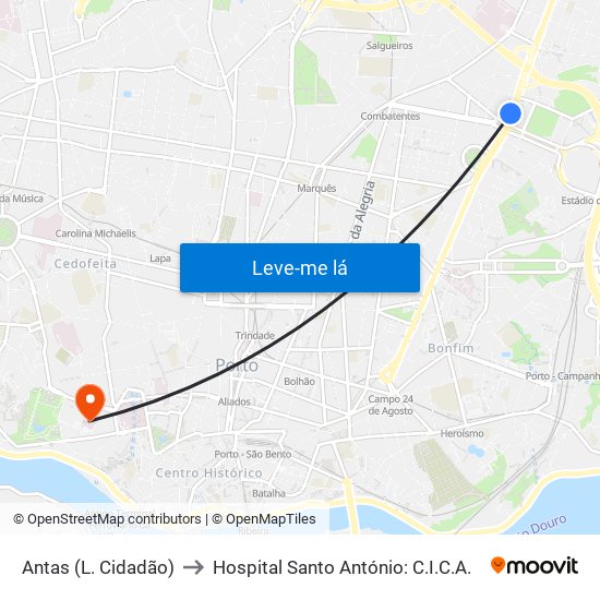 Antas (L. Cidadão) to Hospital Santo António: C.I.C.A. map