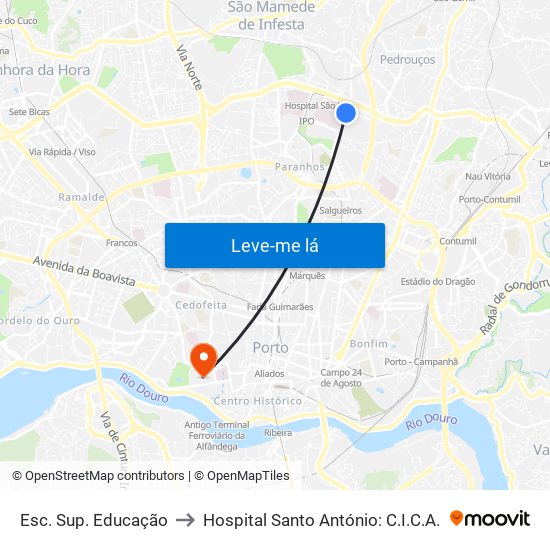 Esc. Sup. Educação to Hospital Santo António: C.I.C.A. map