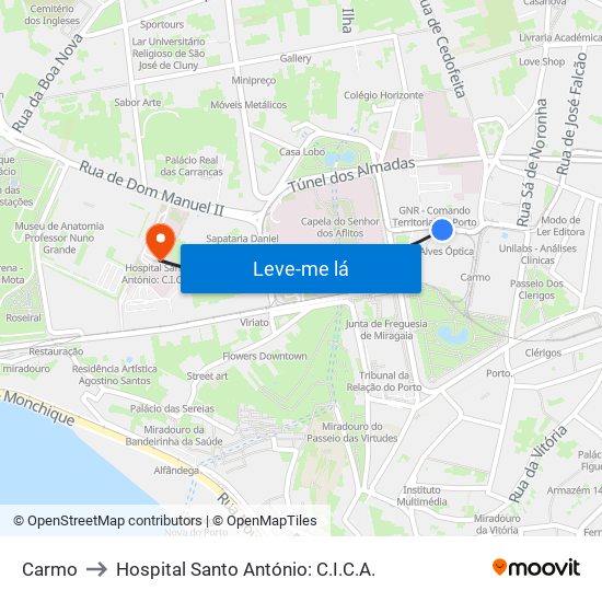 Carmo to Hospital Santo António: C.I.C.A. map