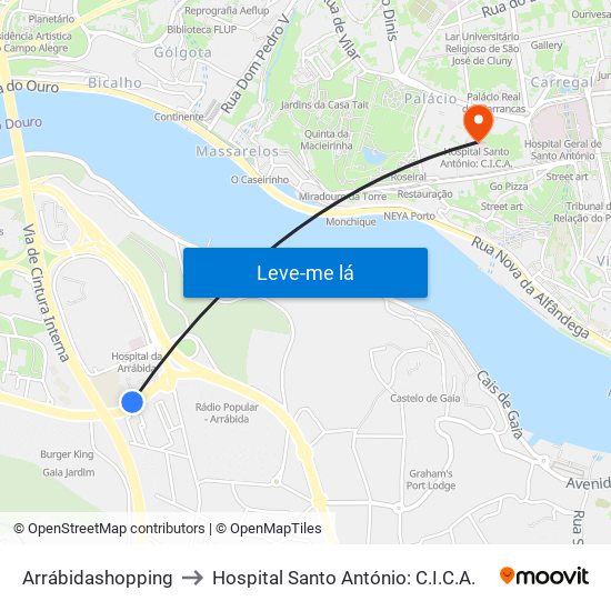 Arrábidashopping to Hospital Santo António: C.I.C.A. map
