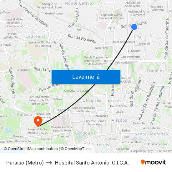 Paraíso (Metro) to Hospital Santo António: C.I.C.A. map