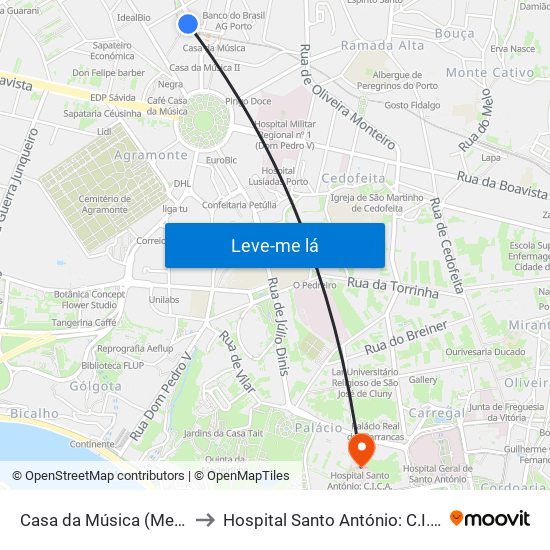 Casa da Música (Metro) to Hospital Santo António: C.I.C.A. map