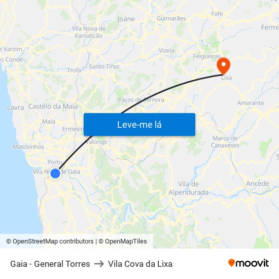 Gaia - General Torres to Vila Cova da Lixa map