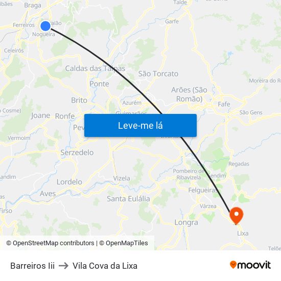 Barreiros Iii to Vila Cova da Lixa map