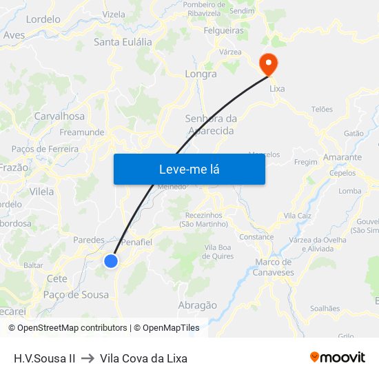 H.V.Sousa II to Vila Cova da Lixa map