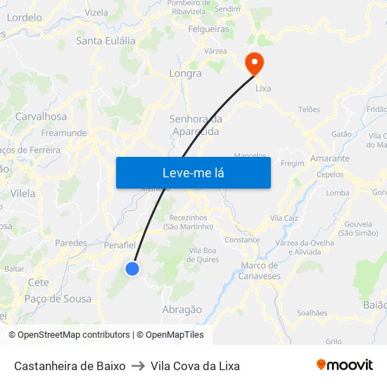 Castanheira de Baixo to Vila Cova da Lixa map