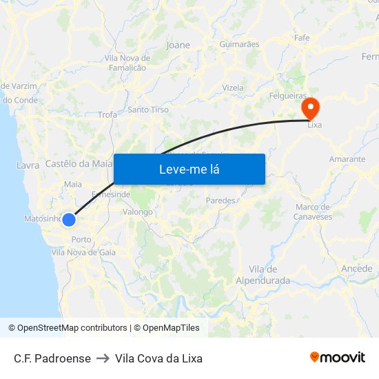 C.F. Padroense to Vila Cova da Lixa map